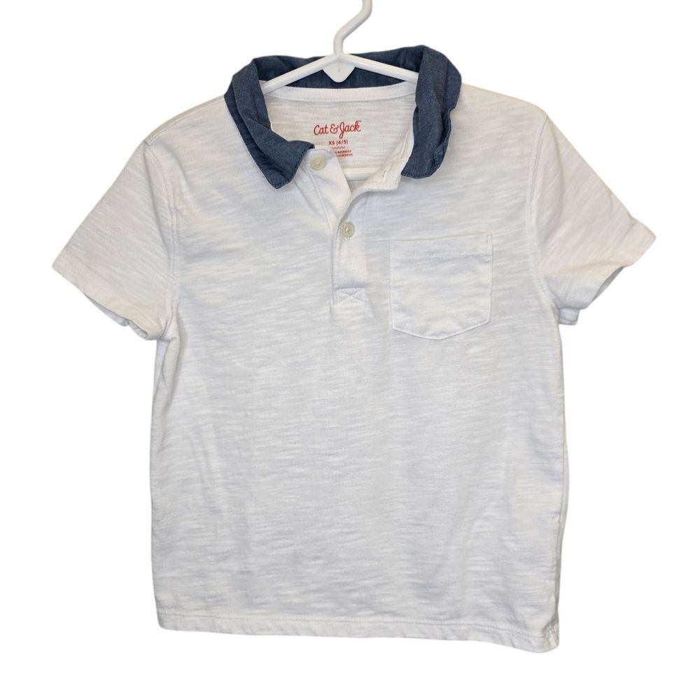 Cat & Jack Boys XS (4/5) Cottonblend Collared White Short Sleeve Shirt